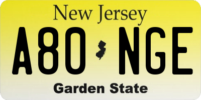 NJ license plate A80NGE