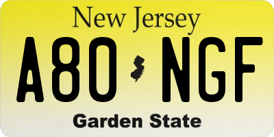 NJ license plate A80NGF
