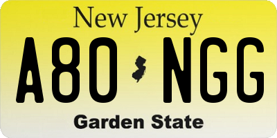 NJ license plate A80NGG