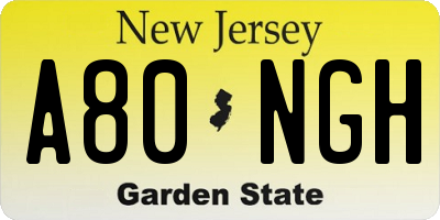 NJ license plate A80NGH