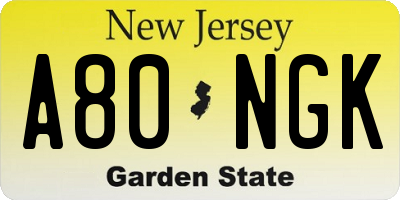 NJ license plate A80NGK