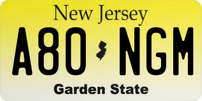 NJ license plate A80NGM