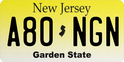 NJ license plate A80NGN