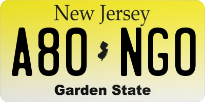 NJ license plate A80NGO
