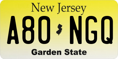 NJ license plate A80NGQ