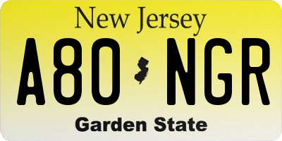 NJ license plate A80NGR