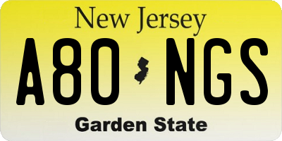 NJ license plate A80NGS