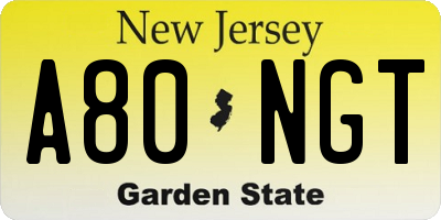 NJ license plate A80NGT