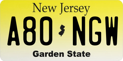 NJ license plate A80NGW