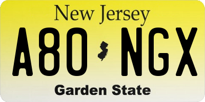 NJ license plate A80NGX