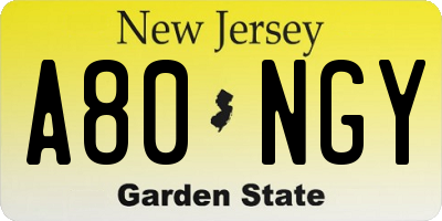 NJ license plate A80NGY