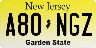 NJ license plate A80NGZ