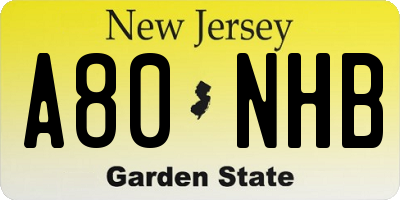 NJ license plate A80NHB