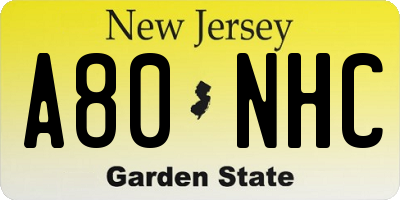 NJ license plate A80NHC
