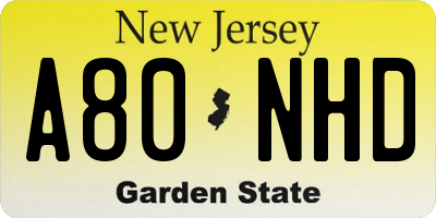 NJ license plate A80NHD