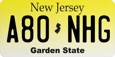 NJ license plate A80NHG