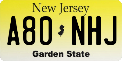 NJ license plate A80NHJ