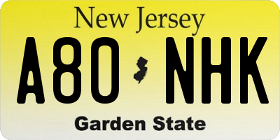 NJ license plate A80NHK