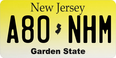 NJ license plate A80NHM