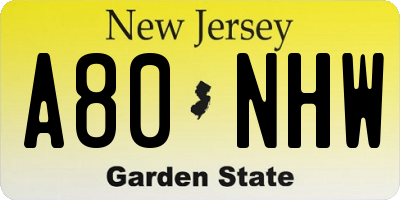 NJ license plate A80NHW