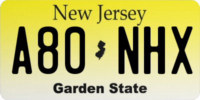 NJ license plate A80NHX