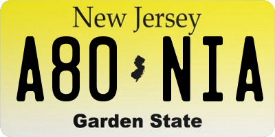 NJ license plate A80NIA