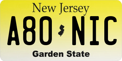 NJ license plate A80NIC
