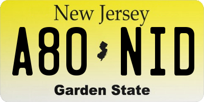 NJ license plate A80NID