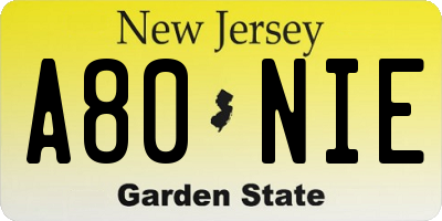 NJ license plate A80NIE