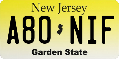 NJ license plate A80NIF