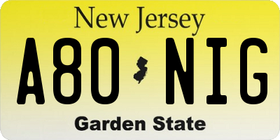 NJ license plate A80NIG