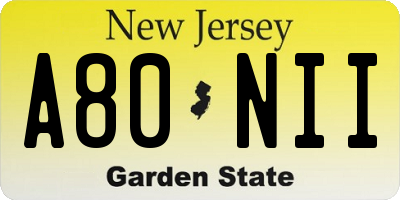 NJ license plate A80NII