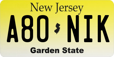 NJ license plate A80NIK
