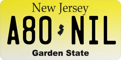 NJ license plate A80NIL