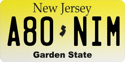 NJ license plate A80NIM