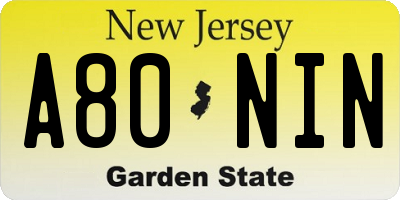 NJ license plate A80NIN