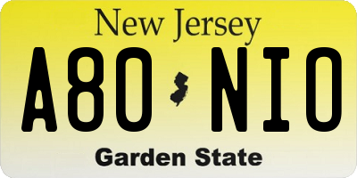 NJ license plate A80NIO