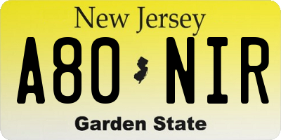 NJ license plate A80NIR