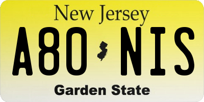 NJ license plate A80NIS