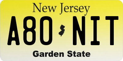 NJ license plate A80NIT