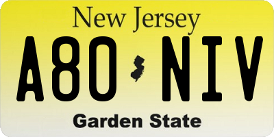NJ license plate A80NIV