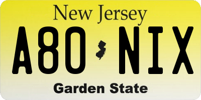NJ license plate A80NIX