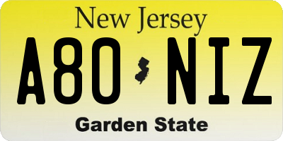 NJ license plate A80NIZ