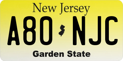 NJ license plate A80NJC