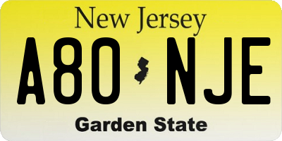 NJ license plate A80NJE
