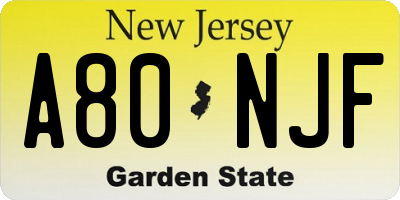 NJ license plate A80NJF