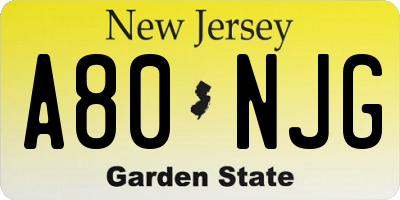 NJ license plate A80NJG