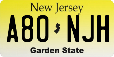 NJ license plate A80NJH