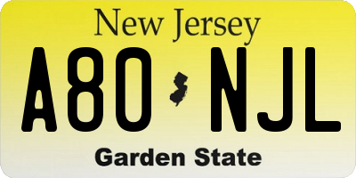 NJ license plate A80NJL