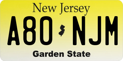 NJ license plate A80NJM